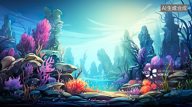 【AI数字艺术】水彩风格海底世界风景插画背景图图片素材