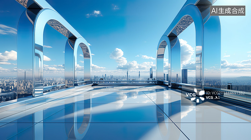 【AI数字艺术】空旷的现代建筑场景插画背景图图片素材