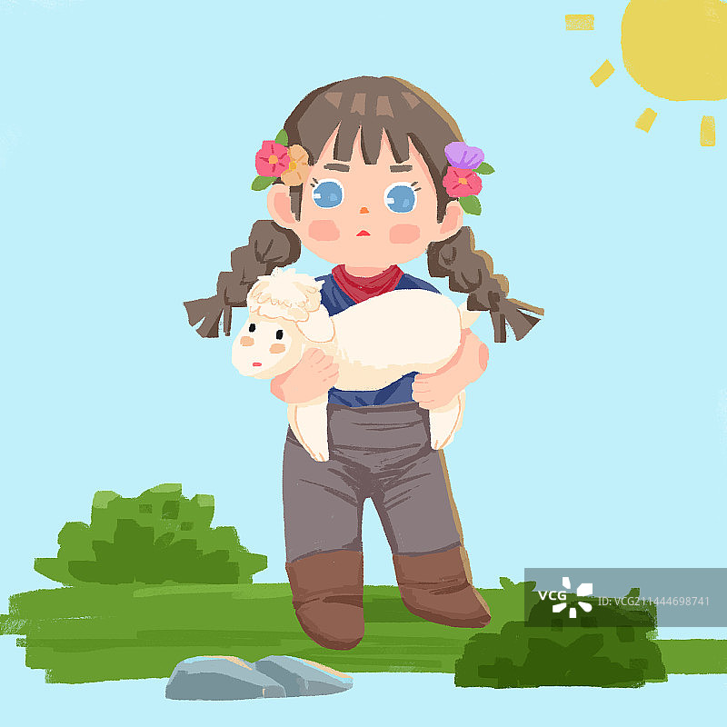 草原小女孩图片素材