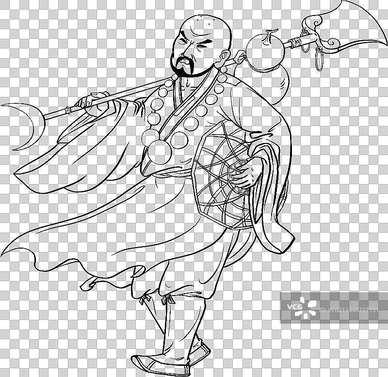 扛着月牙禅杖的鲁智深行走的样子人物元素图片素材