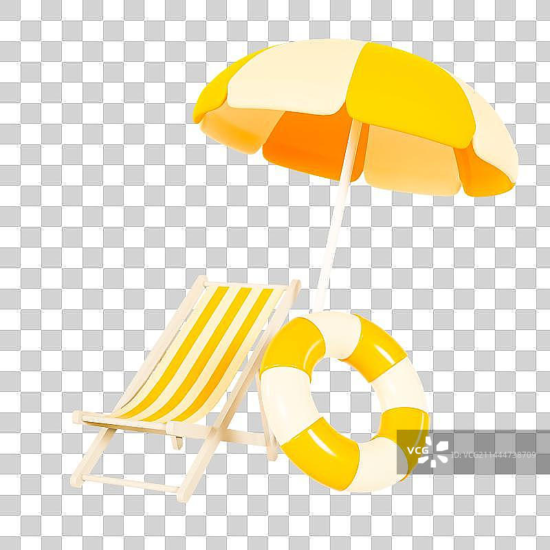 3D立体海滩度假遮阳伞沙滩椅元素图片素材