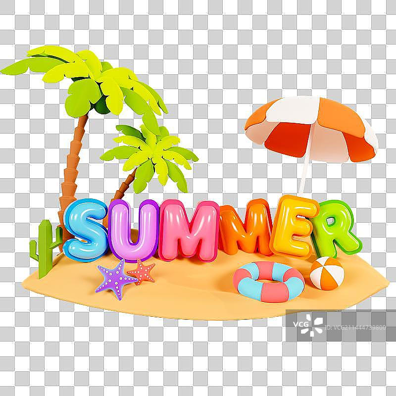 3D立体夏天英文字母海滩元素图片素材