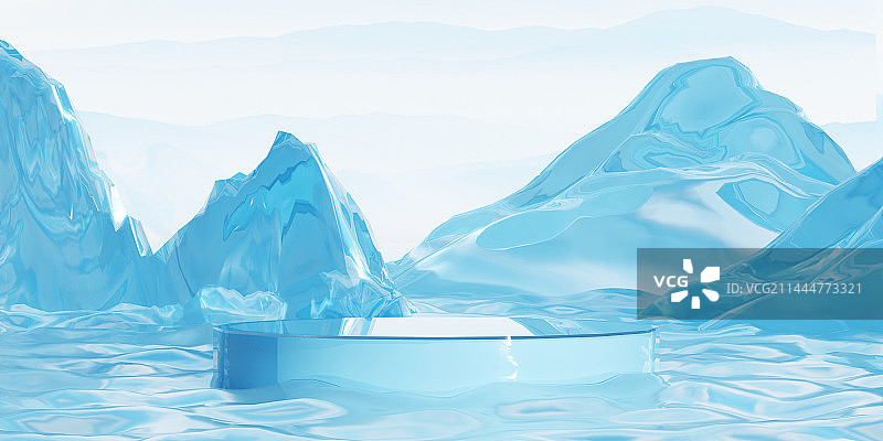 冰面上的展示台3D渲染图片素材