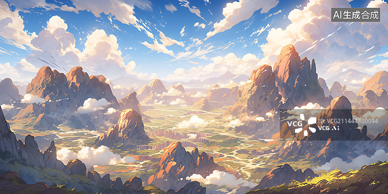 【AI数字艺术】丹霞地貌山峰地理大场景插画图片素材