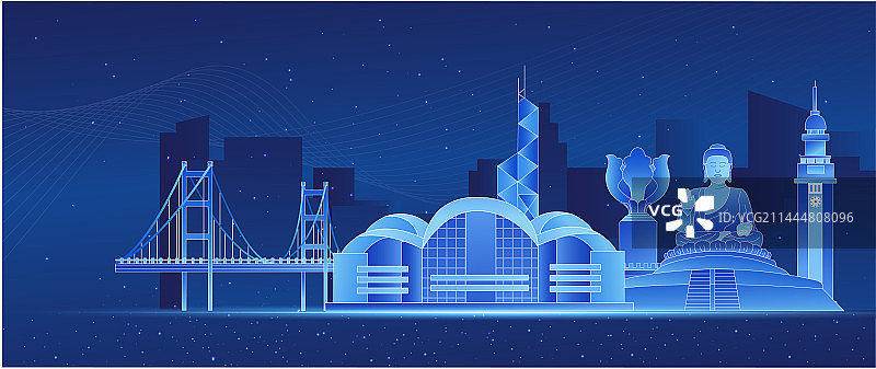 香港发光渐变科技炫酷商务地标旅游矢量城市图片素材