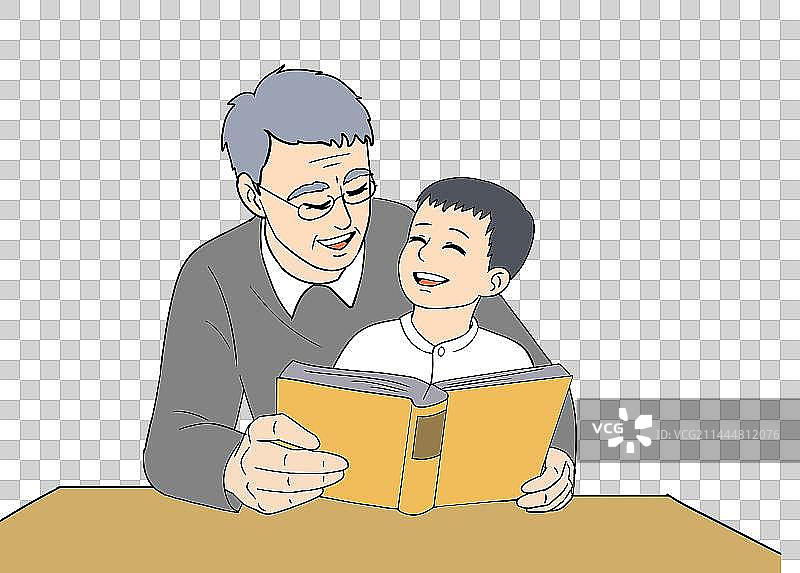 亲子共读插画祖孙图片素材