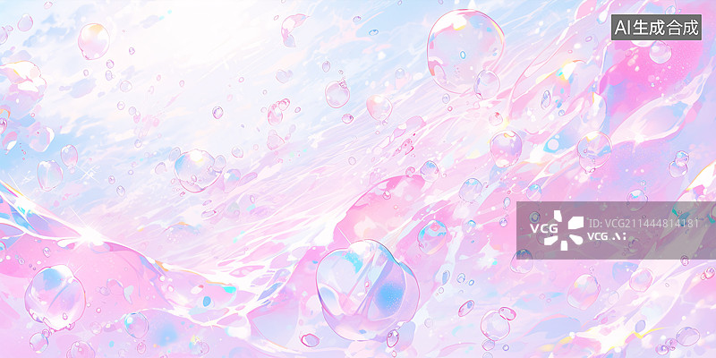 【AI数字艺术】彩色背景下的气泡水花梦幻插画图片素材