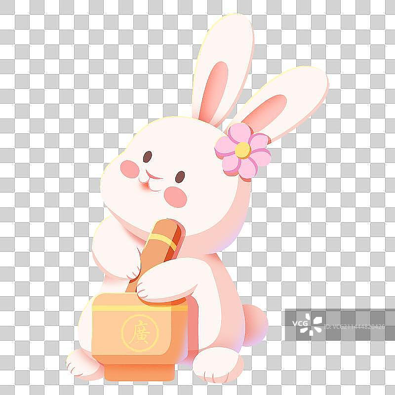 Q版中秋素材神话人物玉兔捣药免抠元素图片素材