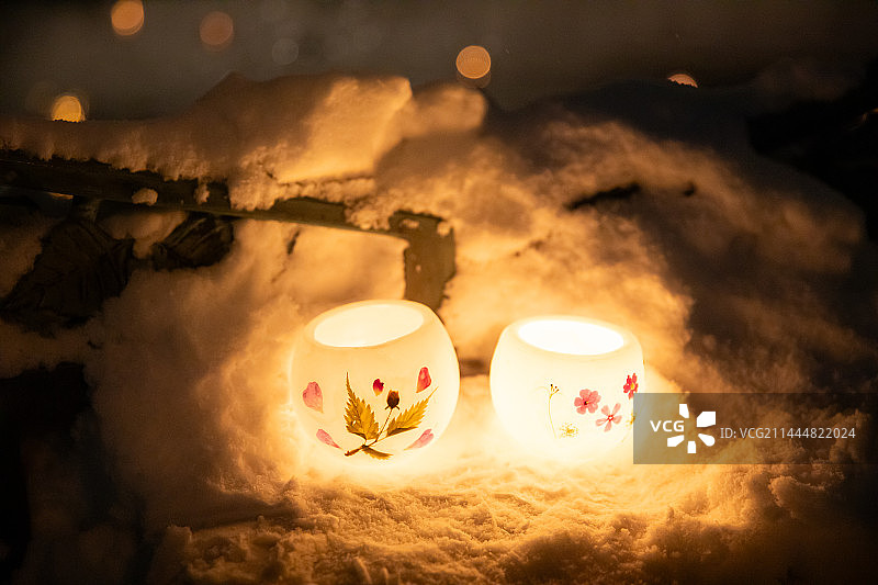 日本北海道小樽运河灯祭节日蜡烛装饰灯图片素材