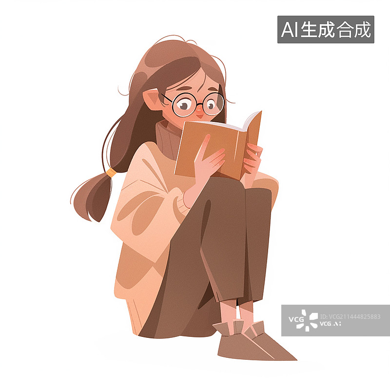【AI数字艺术】森系看书的女孩图片素材