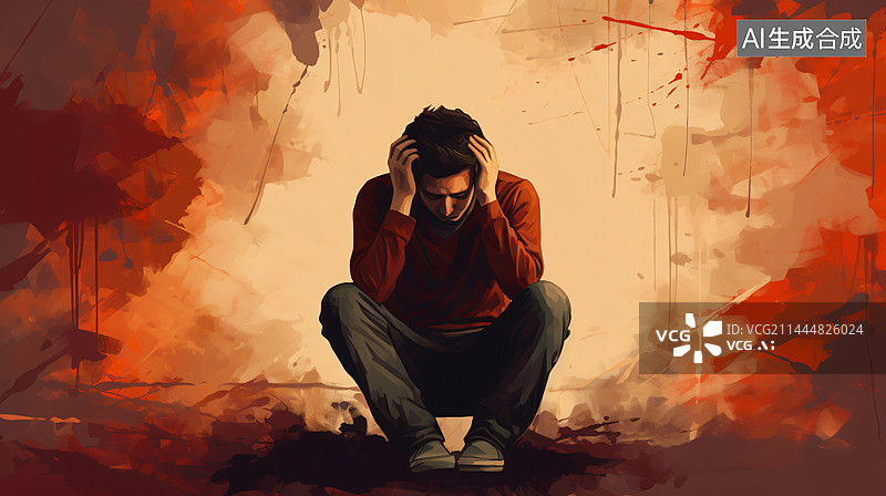 【AI数字艺术】抑郁症心理健康治愈的插画图片素材