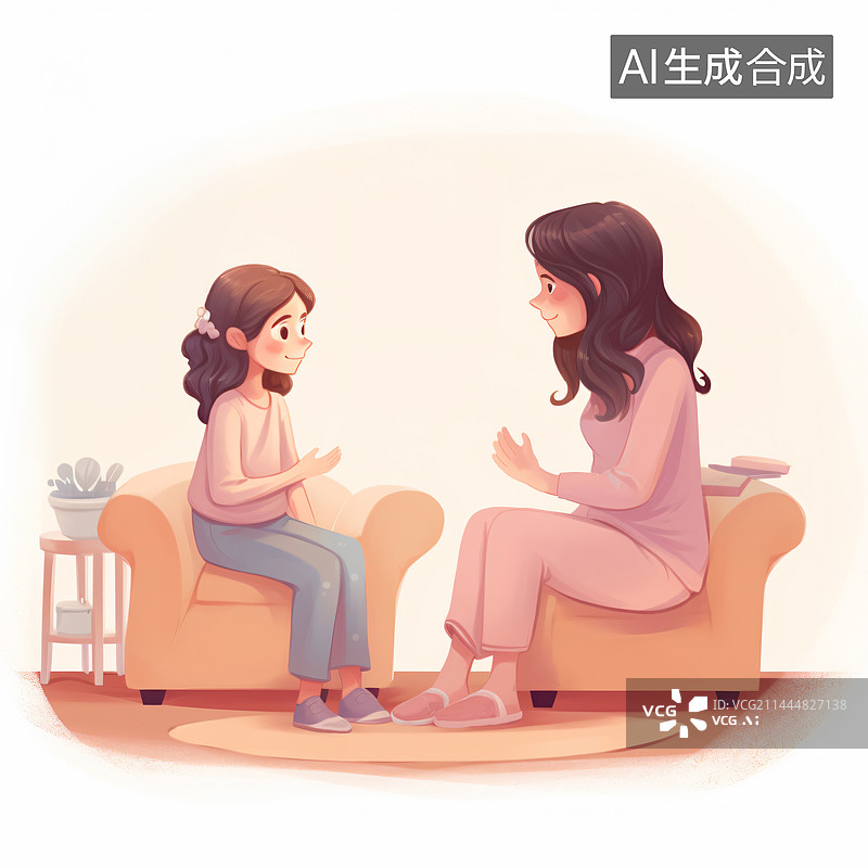 【AI数字艺术】和心理咨询师交流心理健康治愈方法的插画图片素材