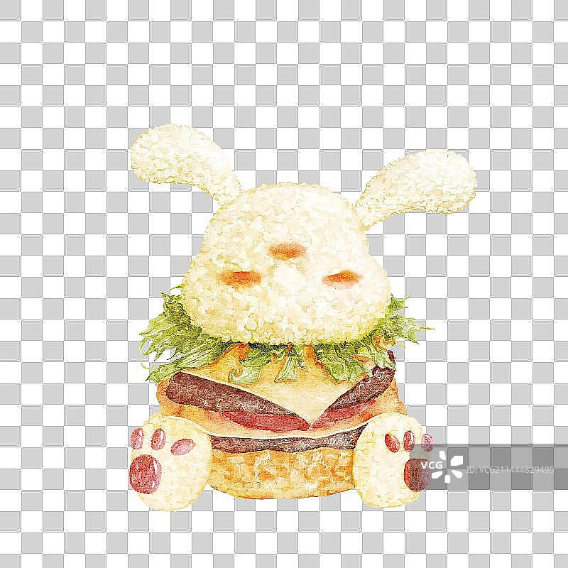 水彩兔子饭团汉堡图片素材