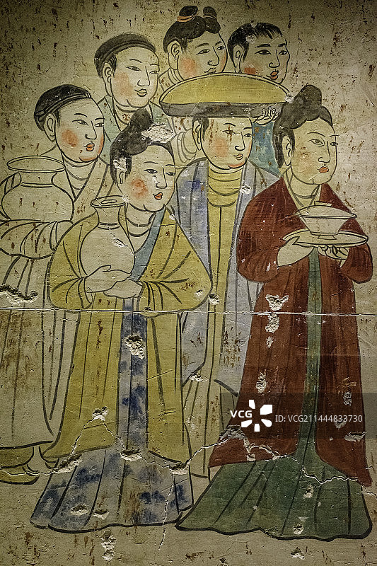 辽墓壁画《主仆图》，哈拉海场辽墓出土，内蒙古赤峰市巴林左旗辽上京博物馆藏图片素材