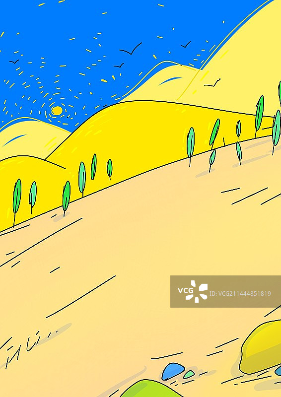 简笔卡通文艺自然风景露营设计插画背景图片素材