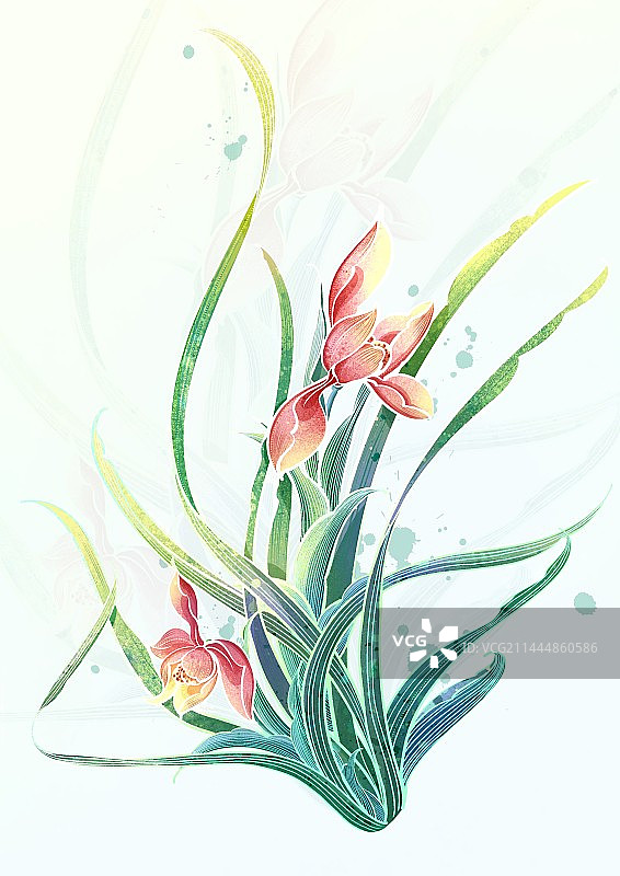 兰花国潮风PSD插画元素图片素材