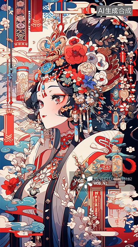 【AI数字艺术】传统服饰女性插画图片素材