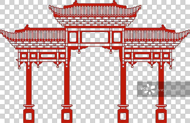 剪纸建筑词牌楼牌坊矢量插画图片素材