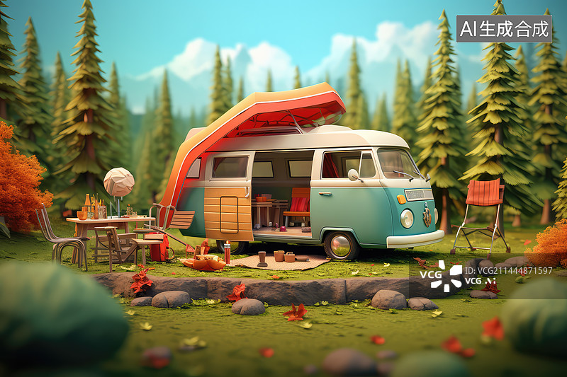 【AI数字艺术】带有车顶帐篷的旅行车图片素材