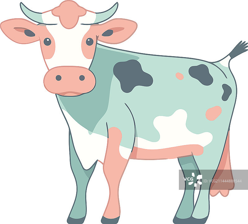 可爱卡通奶牛在绿色草地上吃草图片素材