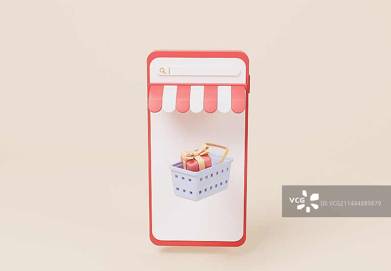 创意手机购物概念3D渲染图片素材