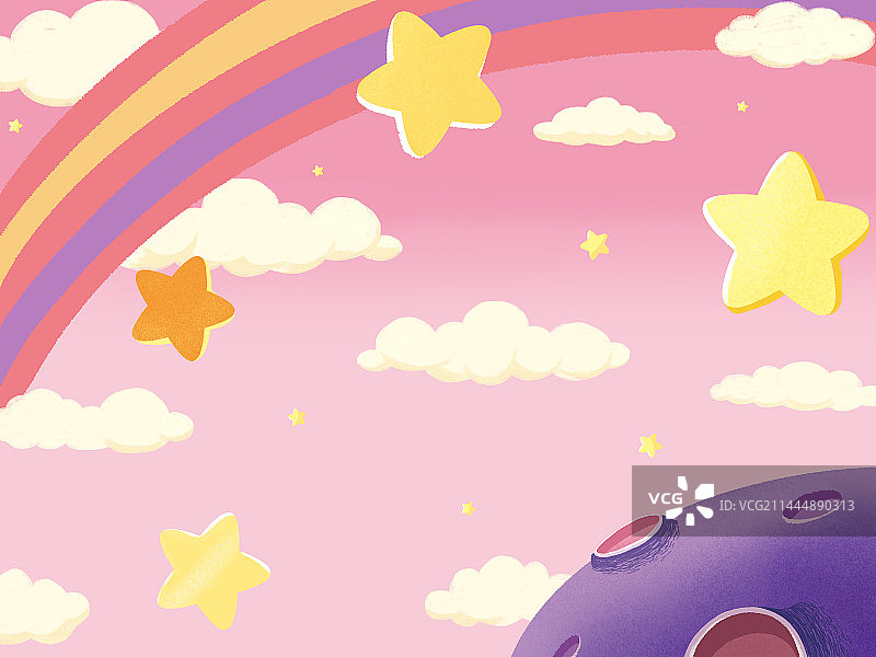 粉色星空星星童话手绘风背景分层元素可移动图片素材