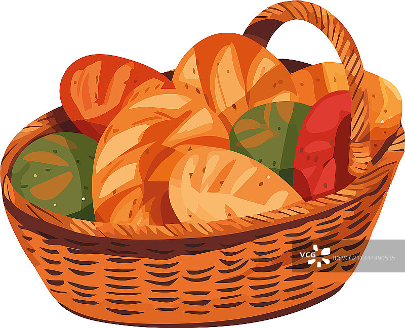 柳条筐里的新鲜有机面包图片素材