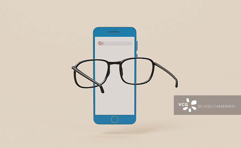 手机阅读保护眼睛概念3D渲染图片素材
