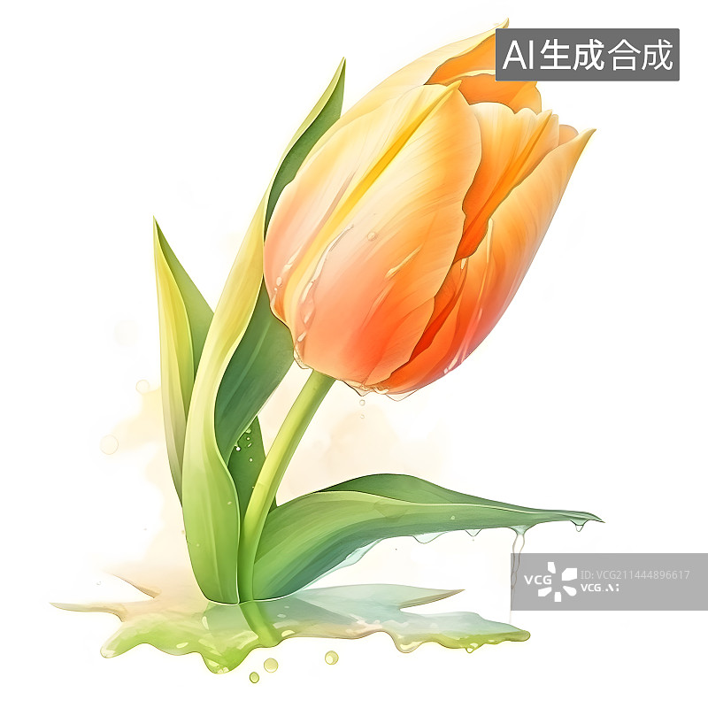 【AI数字艺术】水彩插画植物郁金香花朵图片素材