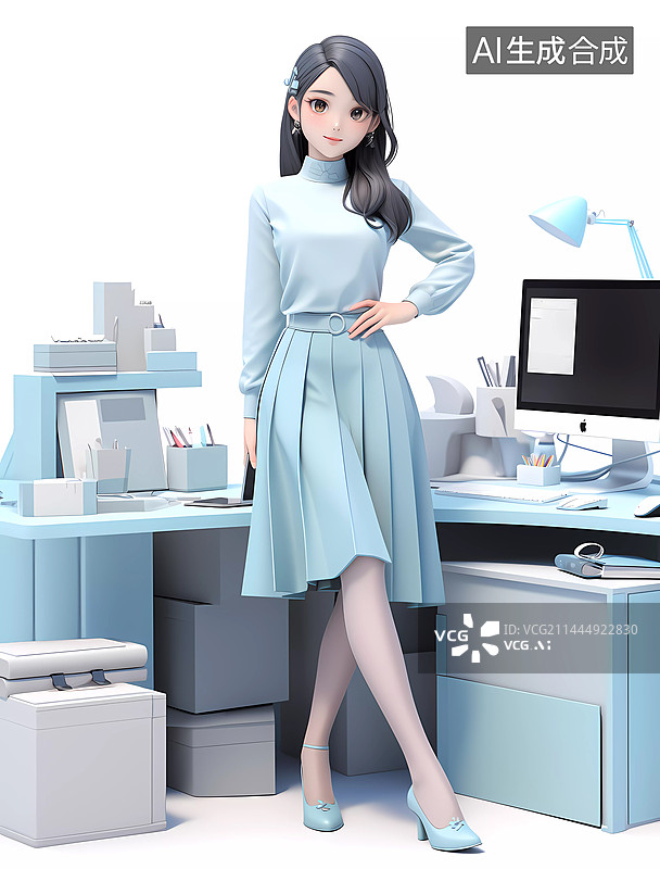 【AI数字艺术】办公室里的年轻女白领图片素材