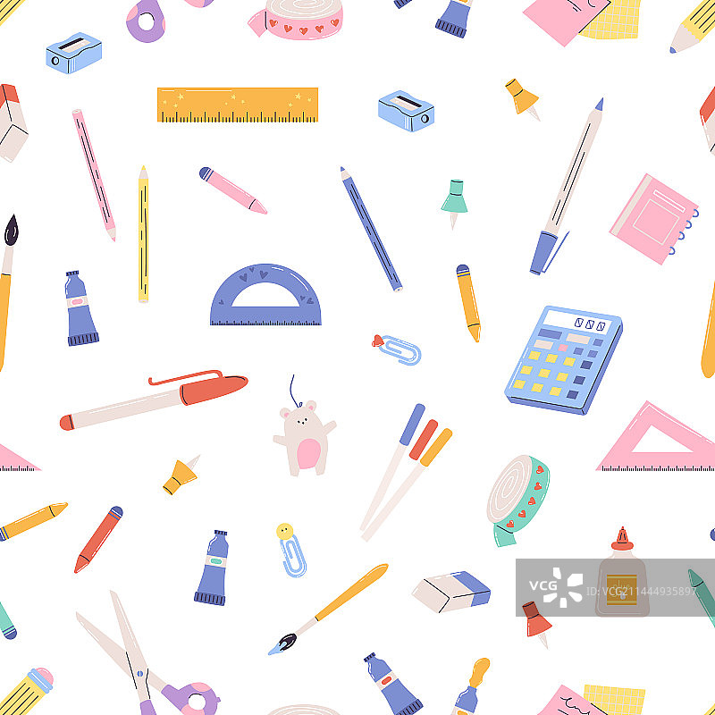 卡通学校工具和文具无缝背景图片素材