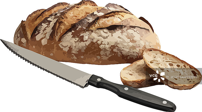 新鲜烘焙的恰巴塔面包和刀具图片素材