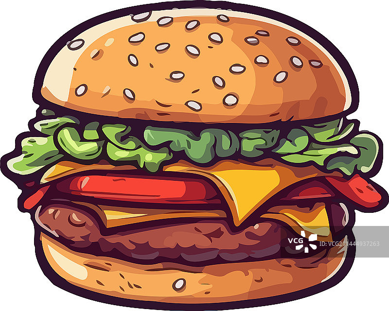 芝麻面包上的烤芝士汉堡配薯条图片素材