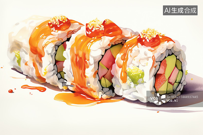 【AI数字艺术】白色背景的寿司特写镜头图片素材