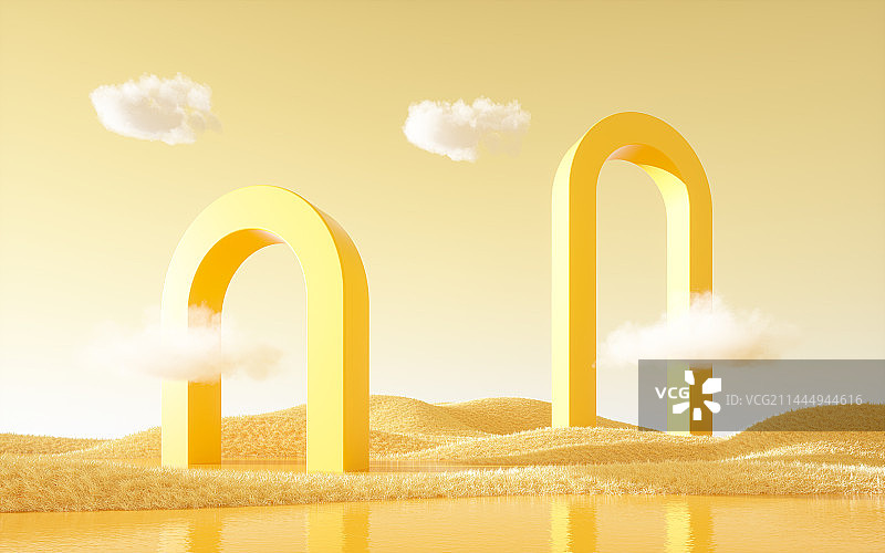 3d图形山峰平静水面场景图片素材