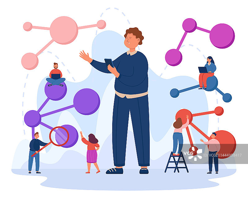 研究复杂分子的小个子卡通科学家图片素材