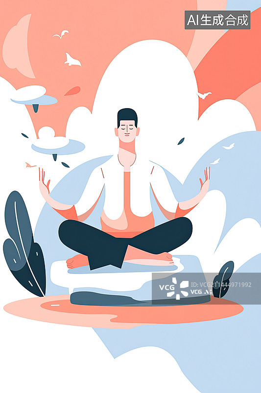【AI数字艺术】盘腿而坐的冥想男士图片素材