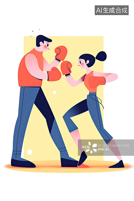 【AI数字艺术】男女一起打拳击运动图片素材