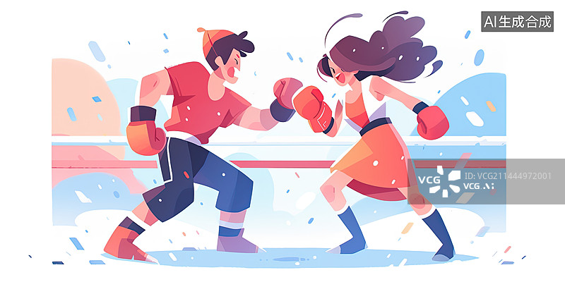 【AI数字艺术】男女一起打拳击运动图片素材
