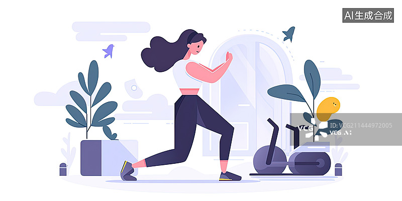 【AI数字艺术】在家里做运动的年轻女性图片素材