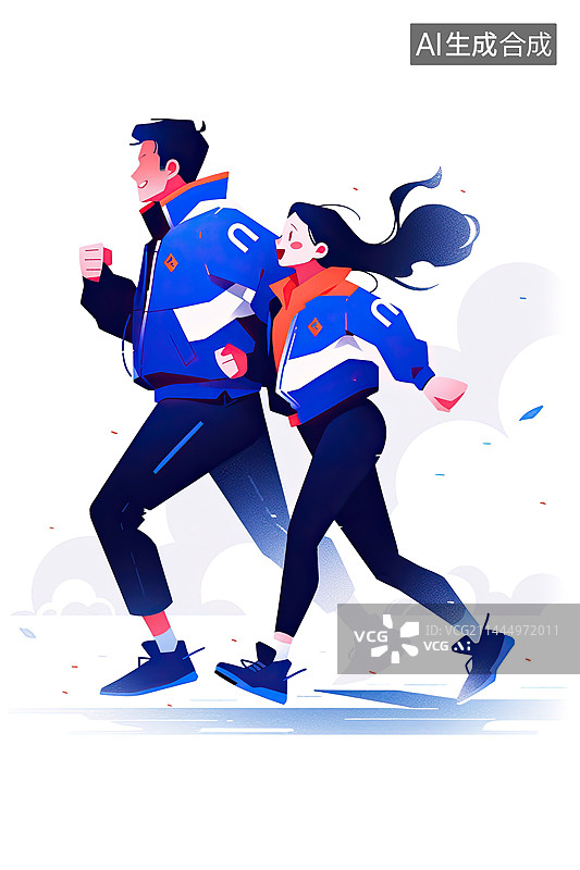 【AI数字艺术】一对男女一起跑步运动图片素材