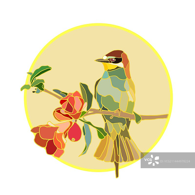 插画 鸟和花图片素材