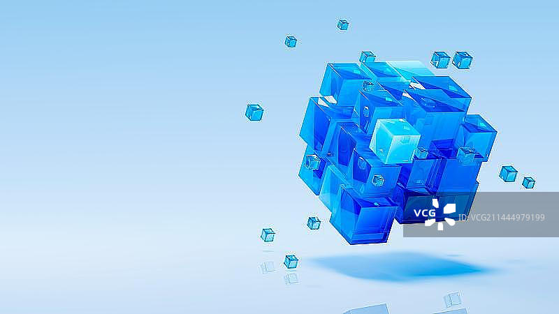 悬浮的蓝色科技风立方体图片素材