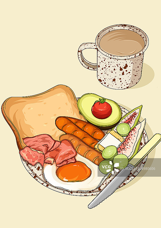 营养健康面包片早餐肌理风插画图片素材