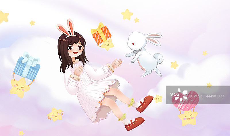 卞平官风格梦幻少女插画图片素材