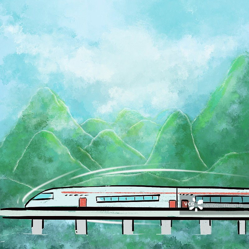 旅途中高速驰骋的列车，穿梭在祖国的绿水青山之中，美不胜收图片素材