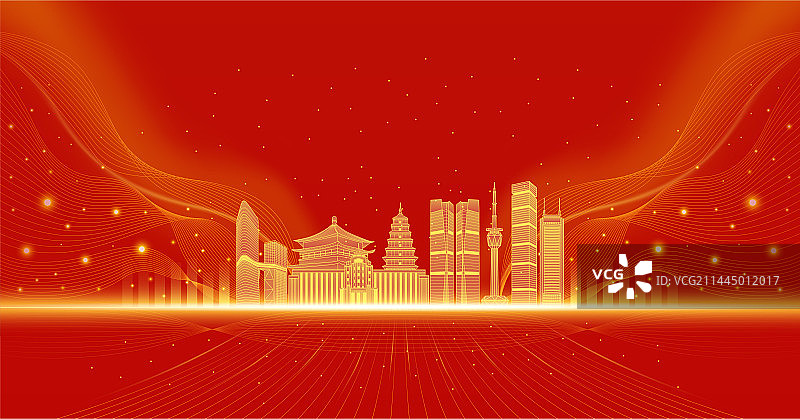 西安城市建筑红色庆典背景图片素材