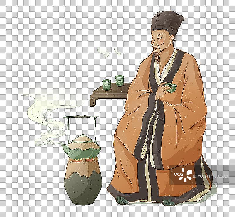 古人诗人古代苏轼杜甫品酒品茶煮茶茶杯文雅国潮插画元素插图图片素材