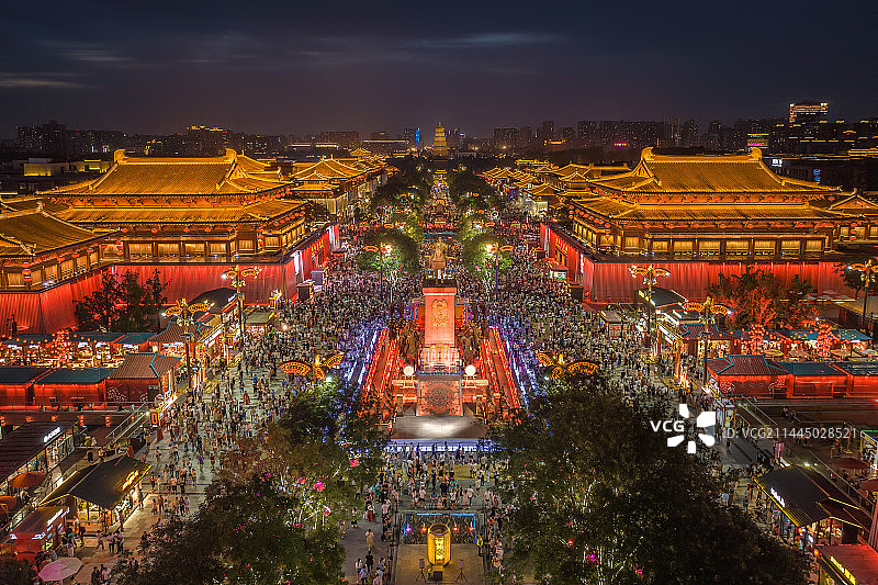 西安大唐不夜城夜景航拍图片素材