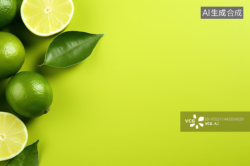 【AI数字艺术】正上方黄色背景的柠檬照片图片素材